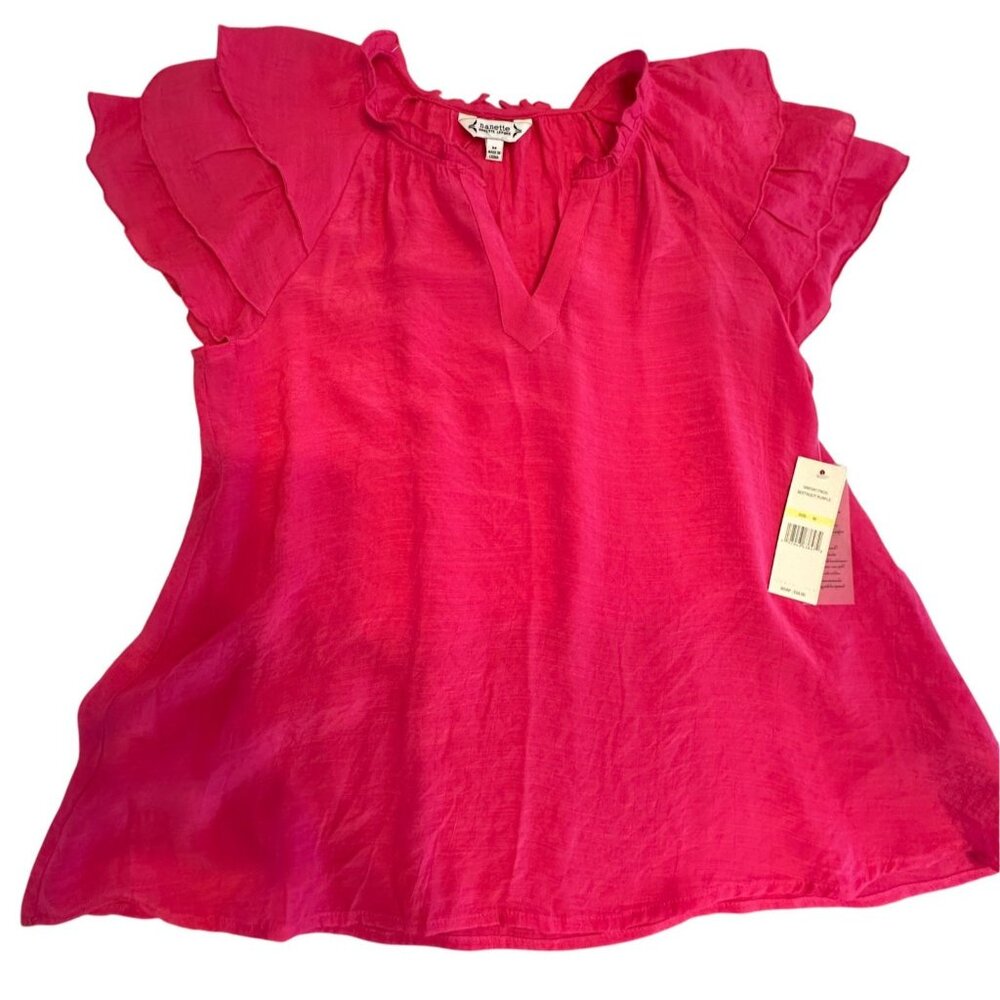 NWT Nanette Lapore Bright Fuchsia Flutter Sleeve Blouse Size Medium